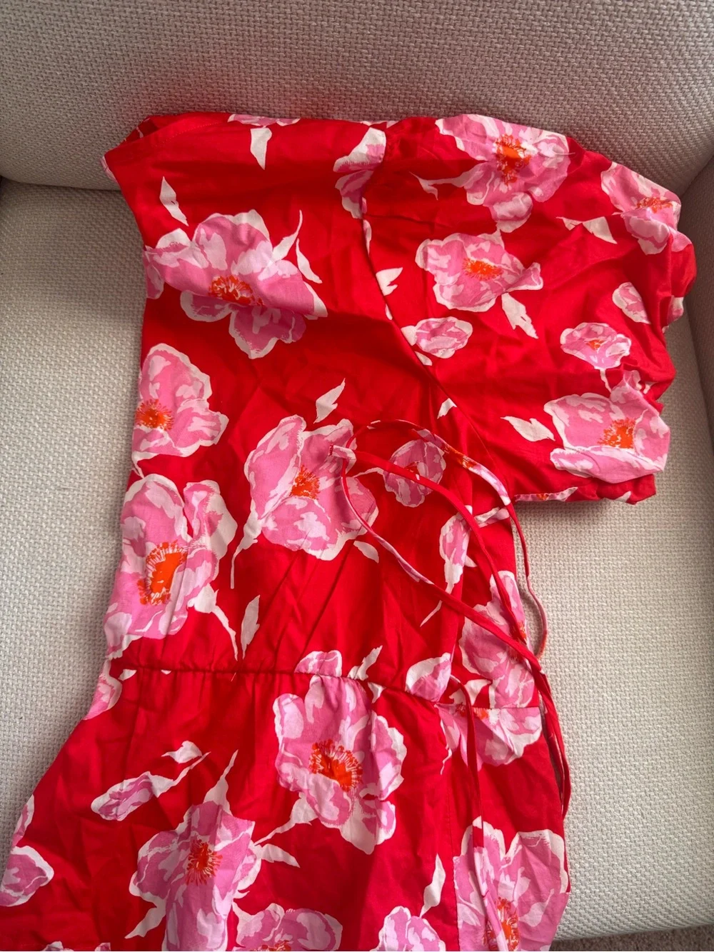 Old Navy Red Wrap Blouse with Pink Floral Print